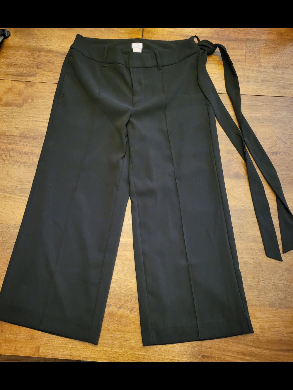 Black Wide-Leg Tie-Waist Pants